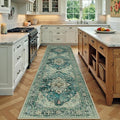 RELEANY Area Rugs Runner 3'x9' Washable Non-Slip, Floral Vintage Distress Medallion Carpet for Kitchen Hallway Bedroom Beside Laundry Room Bathroom, Dark Blue Vintage