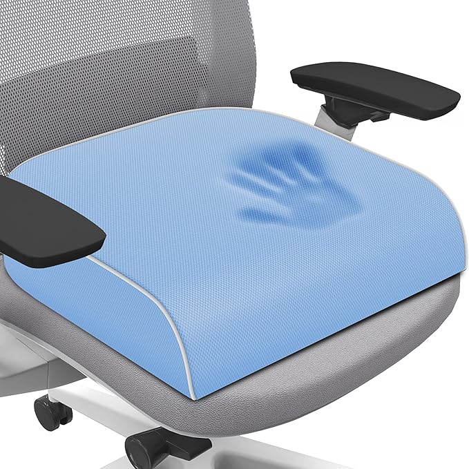 SweetSlubr Seat Cushion for Tailbone Pain Relief, Office Chair Cushion, Memory Foam Large Chair Cushion with Non-Slip Cover for Soft Support at Office Chair, Car Seat, Airplane Light Blue/X-Large