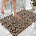 OLANLY Thick Bathroom Rugs 36x24, Extra Soft Absorbent Chenille Striped Bath Rugs, Rubber Backing, Machine Wash Dry, Bath Mats for Bathroom Floor, Tub and Shower, Home Decor Accessories, Tan