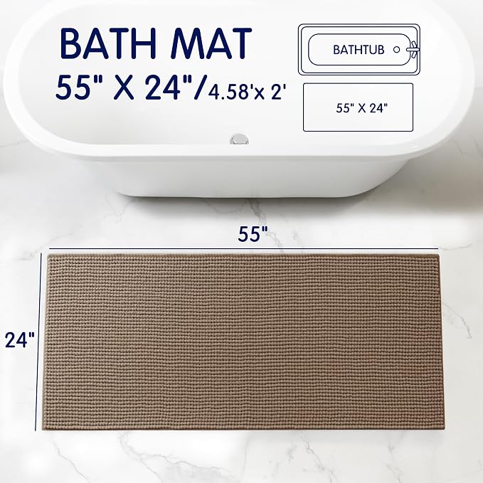 SUBRTEX Bathroom Rugs, 24" x 55" Chenille Bath Rug Soft Short Plush Bath Mat Soft Shower Mat Water Absorbent Shower Mat Quick Dry Machine Washable, Taupe Brown