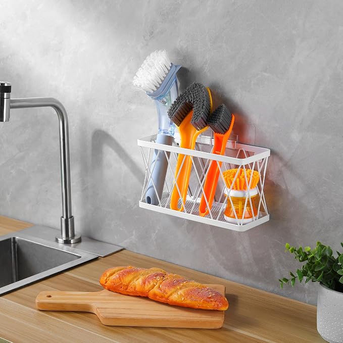 YIGII 3 Pack Adhesive Cabinet Door Organizer - Lid Storage Organizer for Tupperware, Wall Mounted Pantry Door Organizer Kitchen RV Storage Wall Under Sink Basket Slim Space, White Stainless Steel