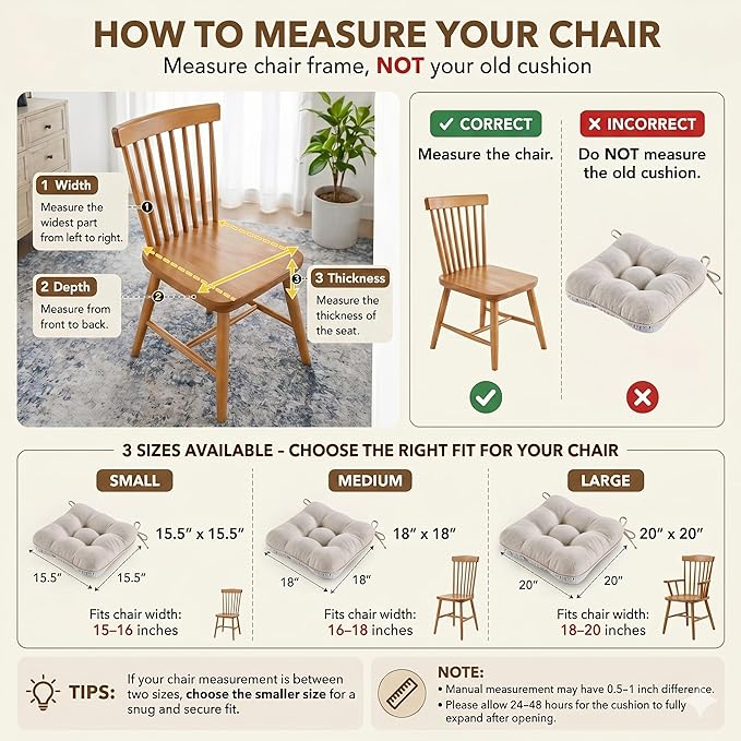 BETU Chair Cushions for Dining Chairs,3.5" Thick Kitchen Table Chair Pads with Ties,Non Slip Backing and Covers,Seat Cushion for Dining Room,Bar,Patio Chairs,20"X20"X3.5"