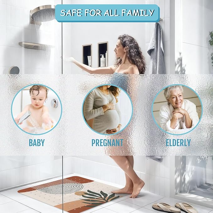 Leaves Square Anti Slip Shower Mats for Inside Shower Accessories, Boho Bath Mats for Bathroom Non Slip Shower Floor Mat Decor Rubber Bathmat with Suction and Drain Holes Machine Washable, 21″X21″