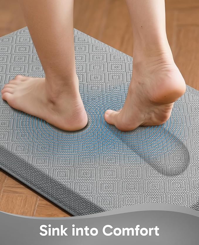 Ophanie Kitchen mats for Floor, Kitchen Rugs, 20x32 Anti Fatigue Standing Cushioned Mat, Waterproof, Comfort Ergonomic mat for Office, Home, Sink, 1/2 inch Thick Memory Foam Grey Non-Slip Bottom