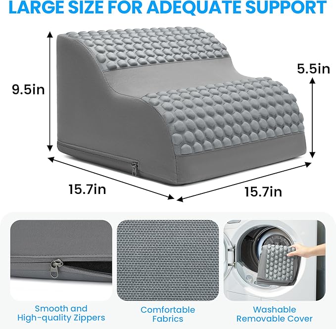 Foot Rest for Under Desk at Work, 3-Tier Foot Stool with Massage Dots and Thick High-Density Foam, Ergonomic Footrest with Washable Cover for Home and Office, Back, Legs & Hip Pain Relief, Grey