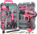Hi-Spec Pink Tool Set with 8V Drill Set. Complete Cordless & Rechargeable USB Electric Drill Driver Kit for Women, Home DIY Repair & Maintenance, in a Compact Toolbox.