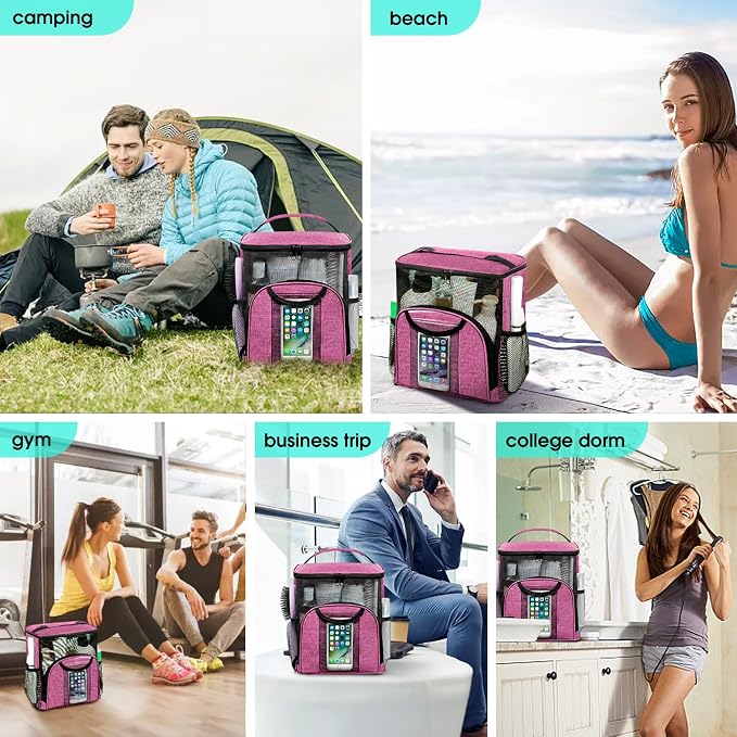 Attmu Portable Shower Caddy College Tote Bag, Quick Dry Hanging Toiletry Bag, Large Capacity Mesh Shower Caddy Portable for College Dorm Room Essentials for Boys and Girls for Bath Camping (Pink)