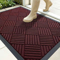 OLANLY Front Door Mat Outside Entrance 35x23, Absorbent, Heavy Duty Sturdy Natural Rubber Doormat Indoor Outdoor, Stain Fade Resistant, Non-Slip Low Profile Floor Mat for Entryway, Burgundy Diamond