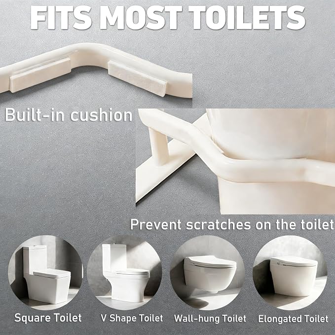 Toilet Safety Rails for Seniors - Toilet Safety Frame with Nighttime Reflective Armrests & Base, 3-Speed Height Adjustment, Toilet Support Frame Fits Most Toilets (Wood Color)