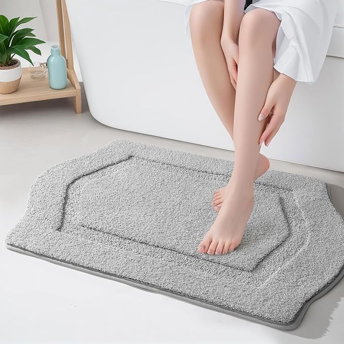 Bathroom Rug Mat, Extra Soft Absorbent Washable Bath Rug, Non-Slip Bath Mats for Bathroom, Tub and Shower, Grey, 24×36