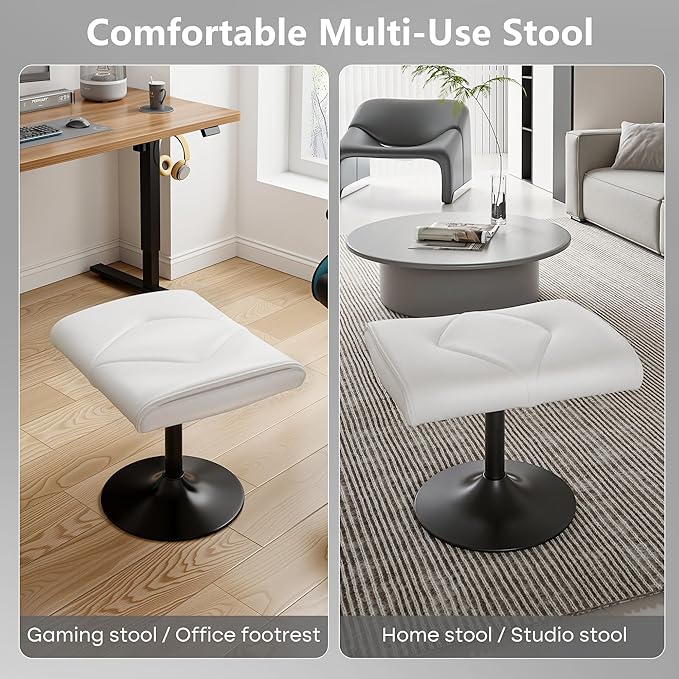 VECELO Foot Rest Under Desk Ottoman, PU Height Adjustable Footrest with Comfort Padding, Leg Rest for Desk for Relieving Leg Pain, Stiffness, and etc, White
