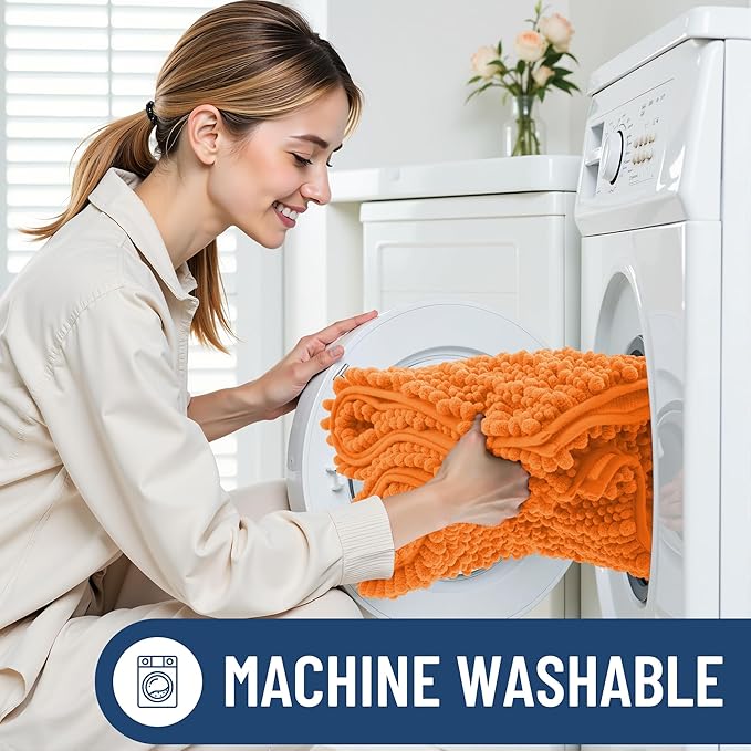 Smiry Bathroom Rugs Mat 30x20, Extra Soft Absorbent Chenille Bath Rugs, Non Slip Rubber Backing Machine Washable Quick Dry Bath Mats for Bathroom Floor, Tub, Shower, Home Decor Accessories, Orange