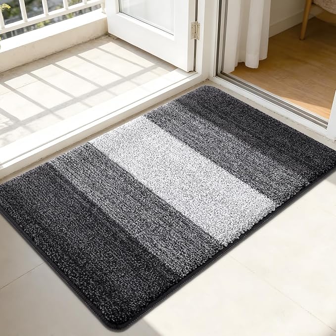 Kitinjoy Indoor Outdoor Door Mat, 44x32 Non-Slip Absorbent Dirt Trapper, Low-Profile Washable Inside Entrance Front Floor Mat, Sturdy Soft Entry Doormats for Entryway, Grey