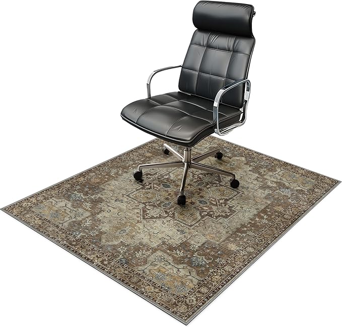 48"x72" Office Chair Mat for Hardwood Tile Floor, Under Desk Carpet Protector for Rolling Computer Chair Mat, Machine Washable Area Rug, Anti-Slip 1/5" Thick Low Pile Thin Vinyl Floor Mat, Brown