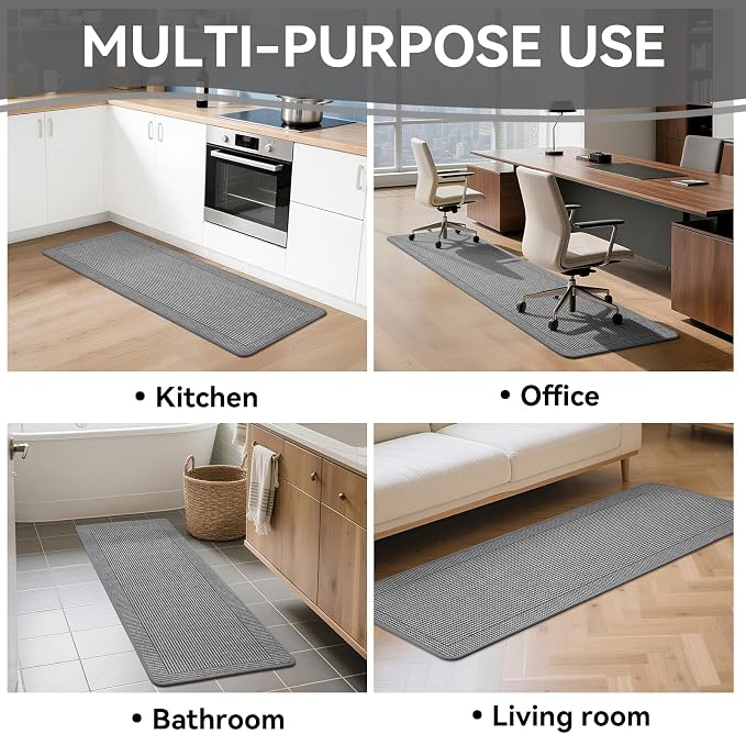 Kitchen Mats for Floor, 17''x59'' Washable Non Slip Absorbent Kitchen Mat, Braided Kitchen Runner Rug, Kitchen Sink Rug, Grey
