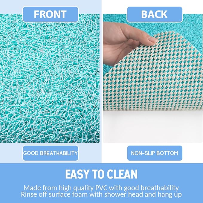 Hargiis Non-Slip Bathtub Mat, Anti Slip Shower Mat, Fast Drying Bathtub Mats, Foot Scrubber Mat, Anti Slip Mat for Tub, Floor, Bathroom, Kitchen, Home, Hotel (Turquoise Blue 24"×16")