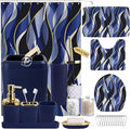 XLHOMO Bathroom Set - Blue and Gold Bathroom Accessories, Bathroom Sets with Shower Curtain and Rugs, Navy Blue Shower Curtain Set with Bathroom Trash Can, Soap Dispenser, Soap Dish for Home Decor