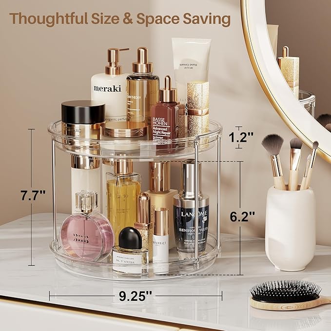 LAMU 3 Pack 2 Tier Lazy Susan Turntable Organizer 9.25'' Rotating Spice Rack Organization for Cabinet, Kitchen, Pantry, Countertop, Bathroom, Vanity, Medicine Cabinet Organizer, Clear
