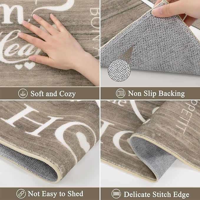 Vaukki Boho Kitchen Rug Sets 3 Pieces, Washable Kitchen Mats for Floor, Non Slip Soft Kitchen Area Rug Floor Mat for Kitchen, Laundry Room and Hallway (Dark Brown, 20''x32''+20''x47''+20''x59'')