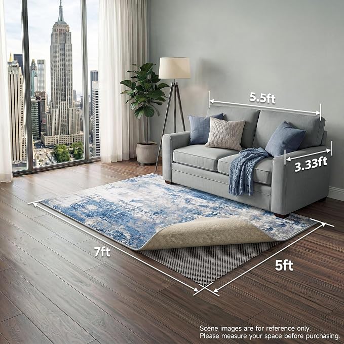 Veken 5x7 Ft Rug Pad Gripper for Hardwood Floors, Non Slip Dark Grey Rug Pads for Area Rugs, Thick Rug Grippers for Tile Floors, Under Carpet Anti Skid Mat, Keep Your Rugs Safe and in Place