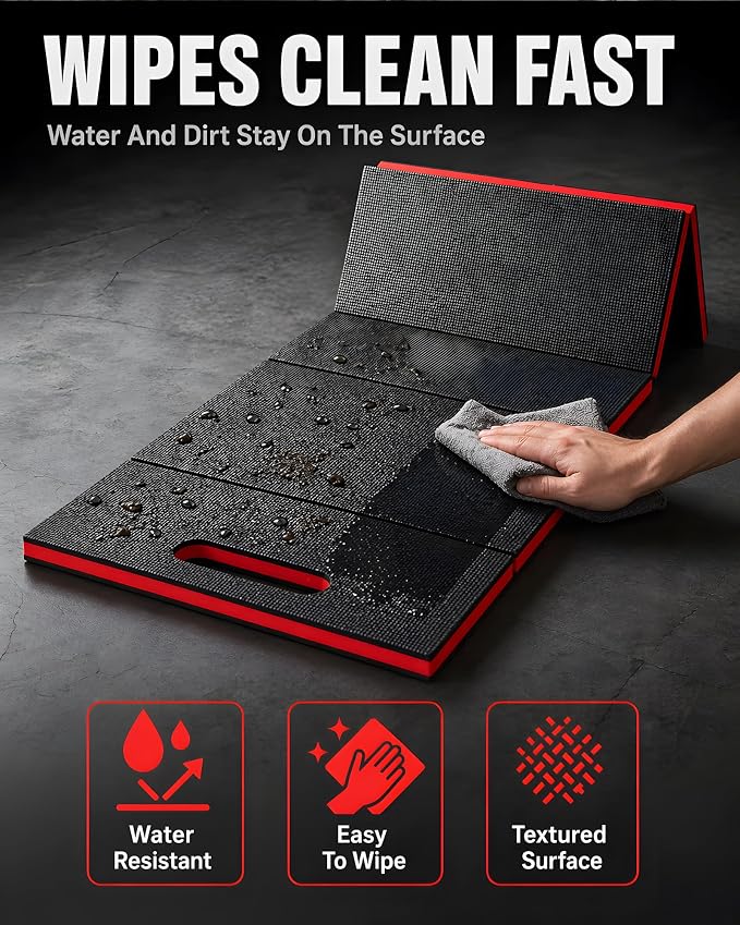 Foldable EVA Utility Mat with Handle, Heavy Duty Mechanic Mat for Kneeling, Workouts, Garages, Gardening, Camping, Picnics, Outdoor Adventures and Home Gyms, Red