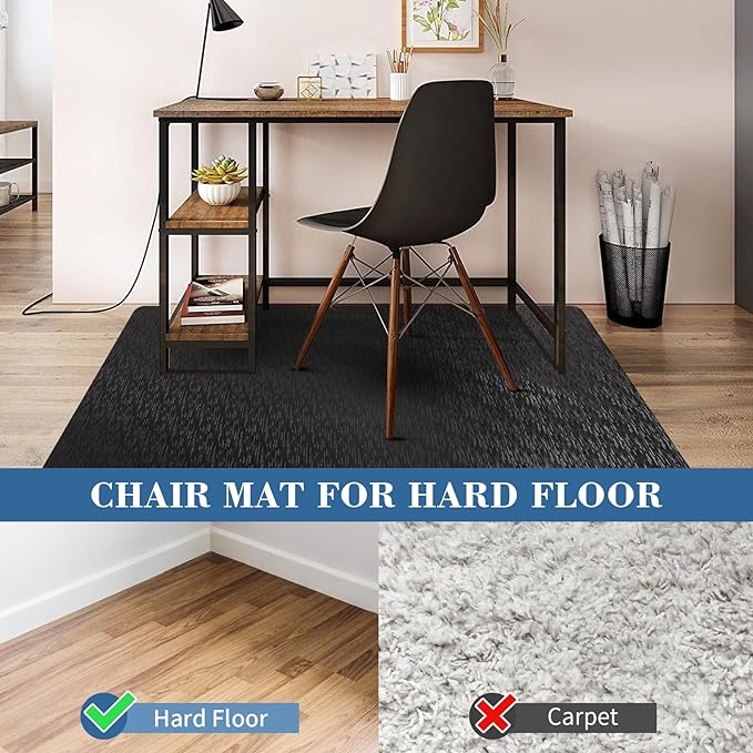 Office Chair Mat, TYDLE 59"x75" Large Chair Mat for Hard Floor, Vinyl Mat for Gaming Chairs, Slip Resistant Rolling Computer Under Desk Mat for Hardwood Floor, Black