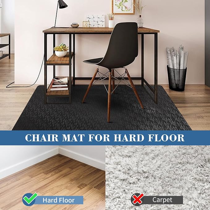 Office Chair Mat, TYDLE 50" x 65" Large Chair Mat for Hard Floor, Vinyl Floor Mat for Gaming Chairs, Slip Resistant Floor Protector Rolling Computer Desk Mat for Hardwood Floor, Black