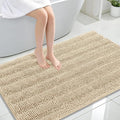 OLANLY Thick Large Bathroom Rugs 47x32, Extra Soft Absorbent Chenille Striped Bath Rugs, Rubber Backing, Machine Wash Dry, Bath Mats for Bathroom Floor, Tub and Shower, Home Decor Accessories, Beige