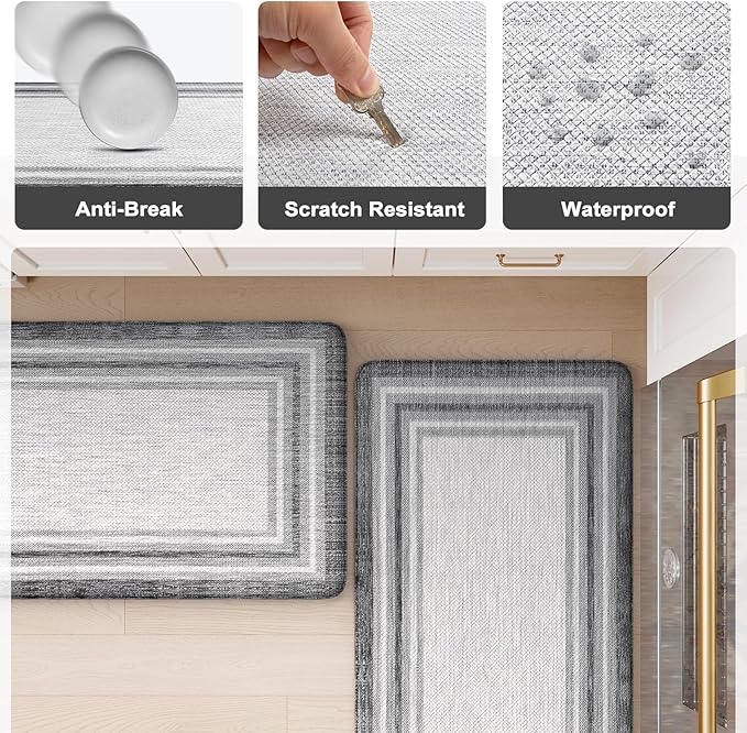 KIMODE Kitchen Mats for Floor Cushioned Anti Fatigue, Farmhouse Kitchen Runner Rug, Non Slip Kitchen Floor Mat, Comfort Padded Standing Desk Mat for Sink Laundry Office Gray 20"x71"