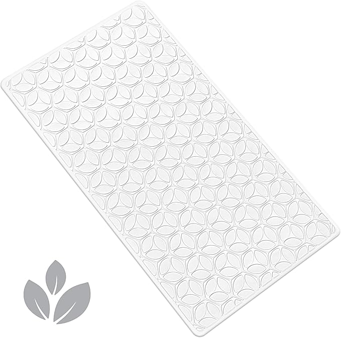 Bathtub Mat Non Slip with Suction Cups - 100% Rubber Bathroom Mat Textured for Bath Tub Shower Safety - Soft on Touch - BPA/PVC Free - Pet Dog Bath Mat - Machine Washable - 16 × 28 Inch（White）
