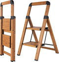 Step Ladder 2-Step Woodgrain Finish Aluminum Folding Ladders