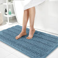 OLANLY Thick Large Bathroom Rugs 40x24, Extra Soft Absorbent Chenille Striped Bath Rugs, Rubber Backing, Machine Wash, Bath Mats for Bathroom Floor, Tub and Shower, Home Decor Accessories, Airy Blue