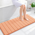 OLANLY Memory Foam Long Bathroom Rugs Runner 47x20, Super Soft Absorbent Bath Mat, Quick Dry, Machine Washable Shower Floor Rugs, Bathmat Carpet, Bathroom Home Decor Accessories, Peach