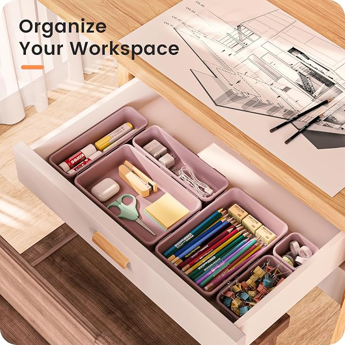 A-LuGei 【Military Grade Drawer Organizer, 【𝟱𝗦𝗶𝘇𝗲】 Makeup organizer, 【Holds 177 Items】 Bathroom Organizers and Storage, Organization and Storage, Desk Drawer Organizer for Vanity (Lilac)