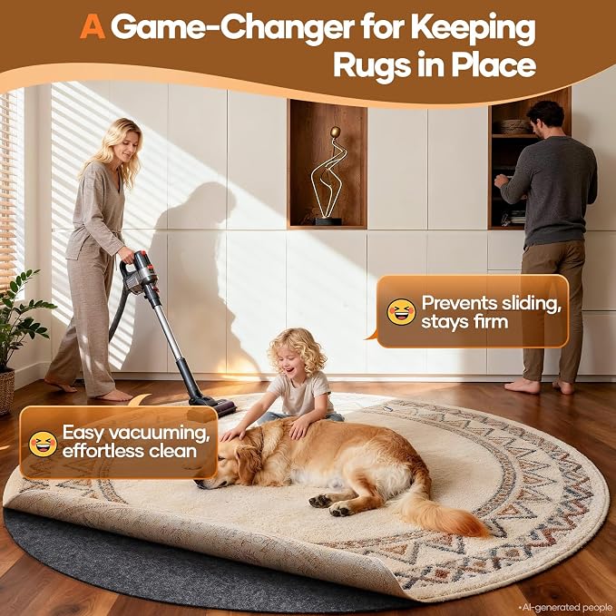 Veken 6 Ft Round Non Slip Cushioned Rug Pad Gripper, Felt and Silicone Backing, 1/8" Thick Carpet Liner for Hardwood Floors and Finishes, Under Area Rugs Anti Skid Mat, Keep Rugs Safe and in Place