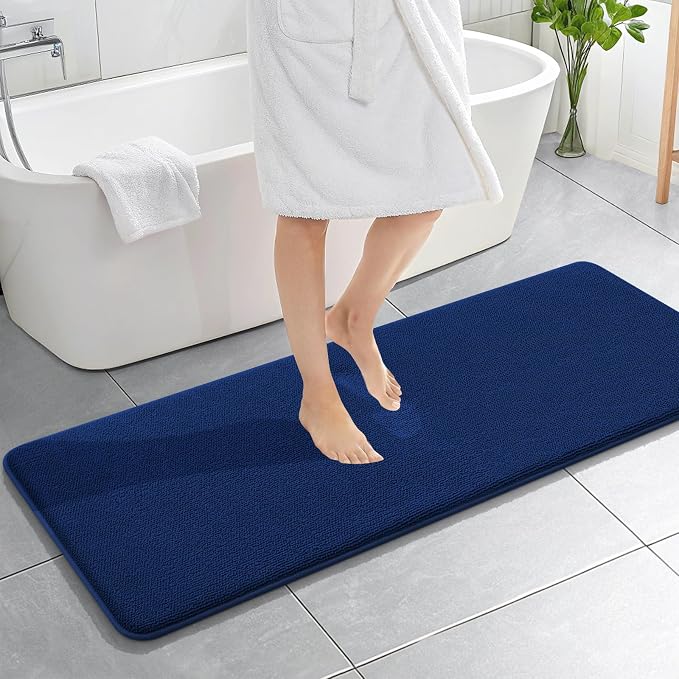OLANLY Thick Memory Foam Bathroom Runner Rugs 59x20, Extra Soft Absorbent Long Bath Rug, Quick Dry Bath Mats, Non-Slip, Machine Washable Mat for Bathroom, Tub and Shower, Home Decor Accessories, Navy