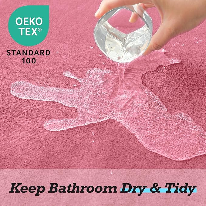 HUXMEYSON Bathroom Rugs Sets 2 Piece, Non-Slip & Quick Dry Bath Mat Set, Ultra Soft Velvet Bath Rugs for Bathroom, Toilet and Shower Floor, Pink