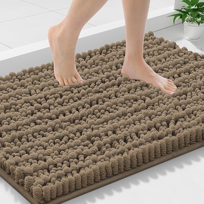 Smiry Bathroom Rugs Mat 30x18, Extra Soft Absorbent Chenille Bath Rugs, Non Slip Rubber Backing Machine Washable Quick Dry Bath Mats for Bathroom Floor, Tub, Shower, Home Decor Accessories, Camel