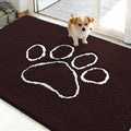 OLANLY Dog Door Mat for Muddy Paws 48x30, Paw Print Design, Absorbs Moisture and Dirt, Absorbent Non-Slip Washable Doormat, Quick Dry Chenille Mud Mat for Dogs, Entry Indoor Entryway Carpet, Brown