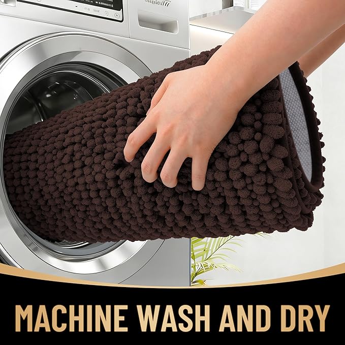 OLANLY Thick Large Bathroom Rugs 40x32, Extra Soft Absorbent Chenille Bath Rugs, Rubber Backing, Machine Wash Dry, Bath Mats for Bathroom Floor, Tub and Shower, Home Decor Accessories, Brown