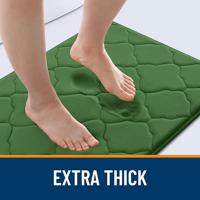 OLANLY Memory Foam Bath Mat Rug 24x16, Ultra Soft and Absorbent Bathroom Rugs, Non-Slip, Comfortable, Machine Washable Bath Carpet for Bathroom Floor, Shower and Home Decor Accessories, Olive Green