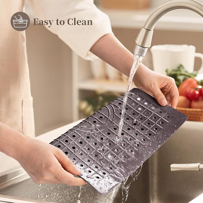 WILLKOMMEN Kitchen Sink Mat, 12" x 10" Rectangular Sink Protector Pad, Fast-Draining Grid Design Liner, Dish Drying Mat 2 Pack Coffee