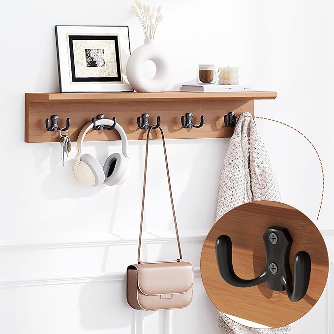 PETKABOO 31.5" Shoe Bench with Coat Rack Hidden Drawer and Side Holder, 2 Tier Entryway Bench with Storage 39.4 in, Bamboo Shoe Rack with Cushion for Entryway Hallway Living Room Bedroom