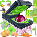 SpaceHacks 12-in-1 Vegetable Chopper, Kitchen Gadgets with 7 Blades, Veggie, Food, Onion Chopper, Cucumber Slicer, Versatile Mandoline, Includes Egg Separator & Finger Guard, Green
