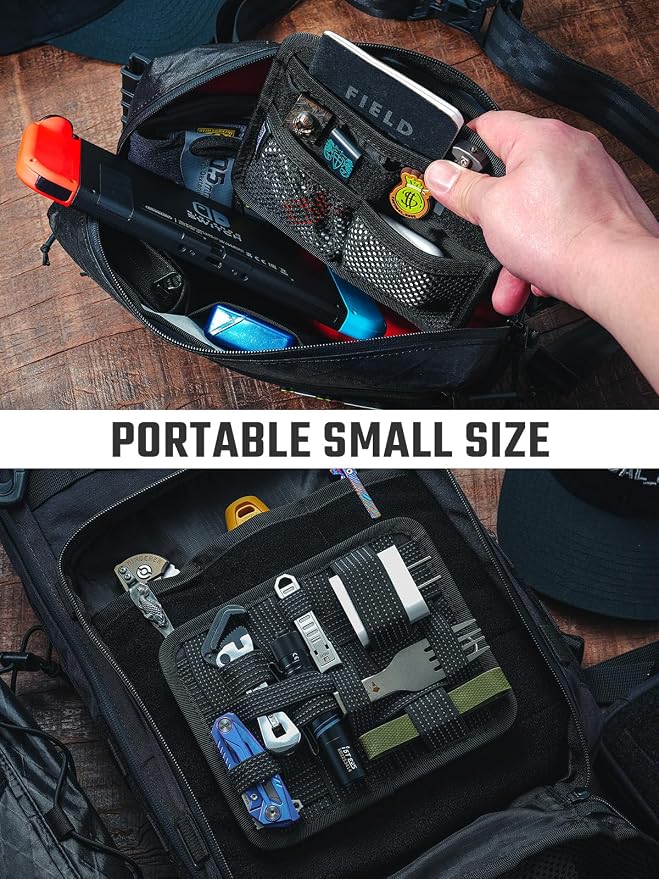 TACTICAL_GEEK TCM8 EDC Organizer Board, Anti-Slip Elastic Woven Board, Utility Bag Insert Panel for Small Gear, Backpack Accessories with Open Pocket & Mesh Pocket (Black)