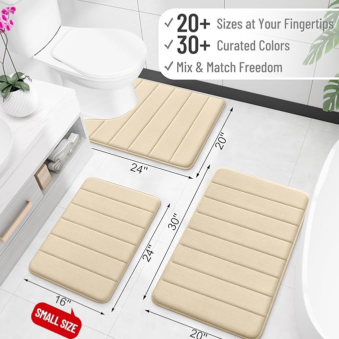 OLANLY Memory Foam Bath Mat 35x16, Super Soft Absorbent Bathroom Rugs, Quick Dry, Machine Washable Shower Floor Rugs, Bathmat Carpet, Bathroom Home Decor Accessories, Beige