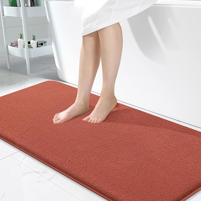 OLANLY Thick Memory Foam Bathroom Runner Rugs 47x24, Extra Soft Absorbent Long Bath Rug, Quick Dry Bath Mats, Non-Slip, Machine Washable Mat, Tub and Shower, Home Decor Accessories, Rustic Terracotta