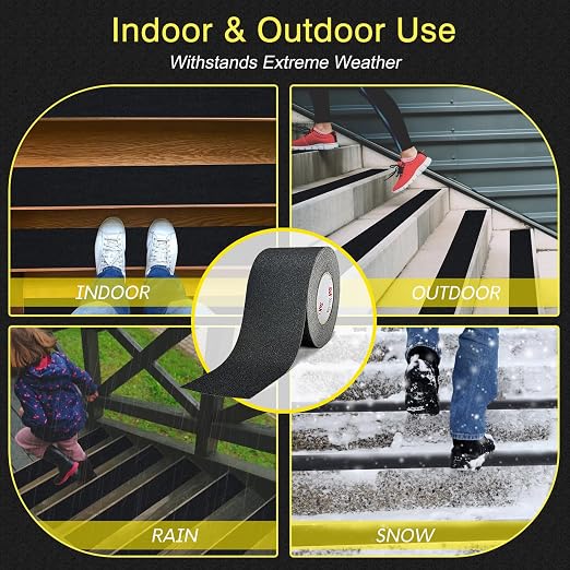 S&X Commercial-Grade Anti Slip Tape - 4" x 60', Grit 60 - Enhanced Traction Grip Tape for Stairs Outdoor Indoor - Weatherproof and Industrial Strength, Black
