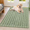 Smiry Dog Door Mat for Muddy Paws 40x32, Absorbent Dirt Trapper, Non-Slip Washable Chenille Entryway Rug for Inside Floor, Sage Green, Layered Pattern