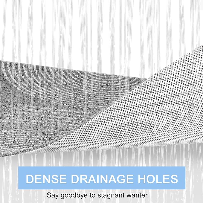 Square Shower Mat 32x32 Inch Non Slip Large Bath Mat for Inside Shower Loofah Soft Textured Bathroom Floor Mat Foot Massage Scrubber for Wet Area, Not Suction Cups, Quick Drying (White semi-Circle)